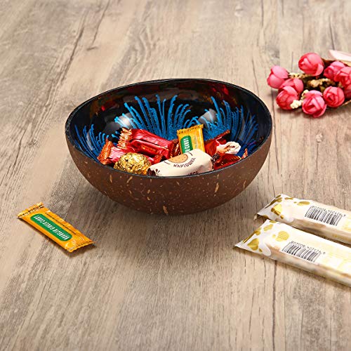 ESSORT Coconut Bowl, Natural Coconut Decorative Shell Handmade Unique Design for Party Home Kitchen Hotel Decoration Collection Wedding Birthday Gift Blue - Thumbnail 3