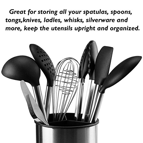 Kitchen Utensil Holder, Aiduy Utensil Container Flatware Caddy Utensil Crock Kitchen Tool Organizer with Drain Holes - Premium Brushed Stainless Steel - Thumbnail 4
