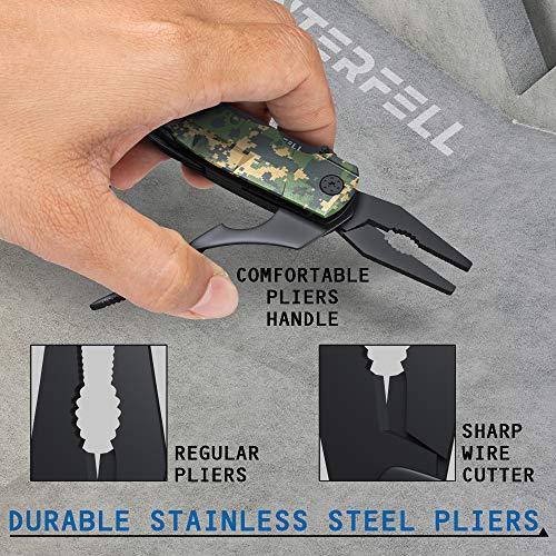 Multitool Knife by Winterfell - Multipurpose Camo Folding Pocket Knife Kit - Durable Stainless Steel - Includes 9-in-1 Bit Set, Pouch, Bottle Opener, Plier, Saw Blade - Outdoor Multi Tool (Camo) - Thumbnail 5