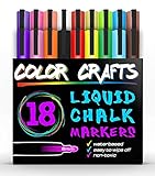 Liquid Chalk Markers - Set of 18 Reversible Tip Paint Pens Vivid Bright Neon Colors and White , 6mm Dual Tip