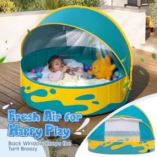Peradix Paddling Pool with Adjustable Canopy for Toddlers - 120cm Foldable Pool Pool for Baby and Kids for Garden & Travel | Baby Tent & Beach Tent for 2-3 Children