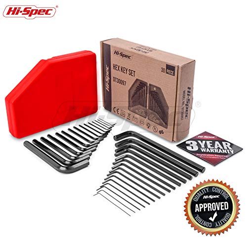 HiSpec 30pc Hex Key Set of SAE / Imperial & Metric Sizes of Short