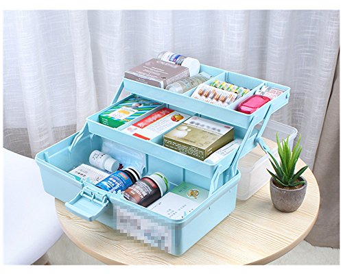 3 Layers Large Portable Medicine Storage Box Organizer with Compartments Family Emergency Kit Storage Box with Clear Cover Blue - Thumbnail 4