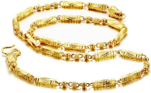 SOPO 18k Yellow Gold Plated Chain Necklace for Men 21"- Link Chain Steel Bamboo