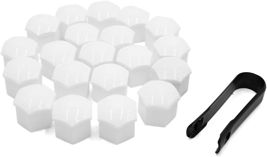 sourcing map 20pcs 17mm Car White Plastic Wheel Lug Nut Bolt Cover Caps with Tool, 19 x 14 x 2.5 cm