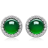Silver Masters 925 Sterling Silver Stud Earrings With Green Natural Jade Stone