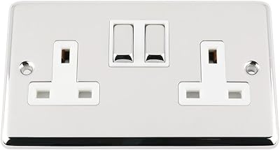 A5 Products 13A Double Plug Socket 2 Gang Polished Chrome Classic White Metal