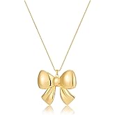 SHANTYSON Dainty Bow Necklace 14K Gold Plated Cute Pendant Necklace Bowknot Charm Necklaces Trendy Christmas Jewelry Gifts
