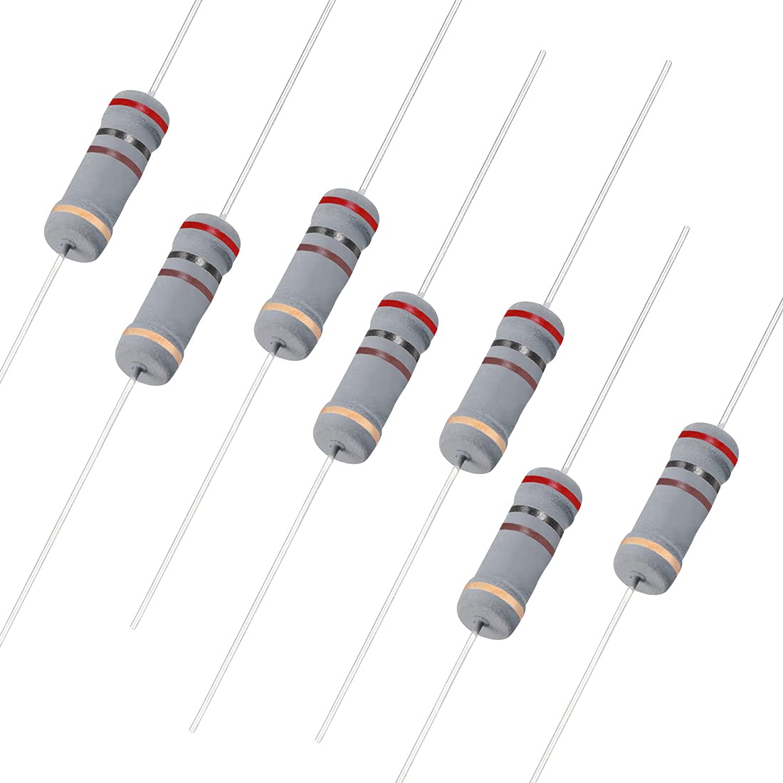 sourcing map 50Pcs 200 Ohm Resistor, 2W 5% Tolerance Carbon Film Resistors, 4 Bands for DIY Electronic Projects and Experiments