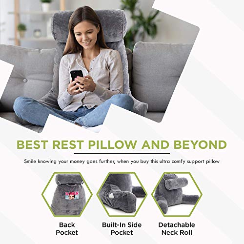 ZIRAKI Reading Pillow Extra Large, with Detachable Neck Roll Sitting