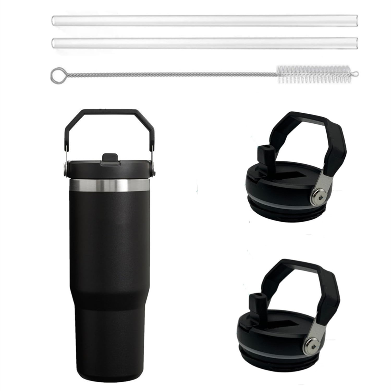 Photo 1 of 2Pack Replacement Tumbler Lid for Stanley IceFlow 30 oz(Only) Flip Straw Lid, with 2Pcs Reusable Straws,1Pcs Cleaning Brush (Black)
