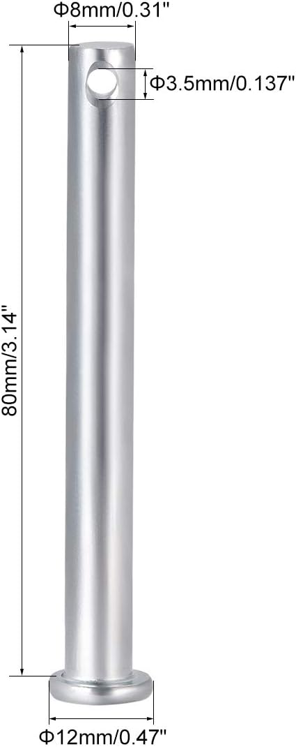 sourcing map Single Hole Clevis Pins,8mm x 80mm Flat Head Zinc-Plating Steel 10Pcs, Silver - Image 3