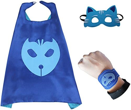 3pcs/set PJ Masks Cloak Cape and Mask Owlette Catboy Gecko Cosplay Action Toys For Children (Blue)