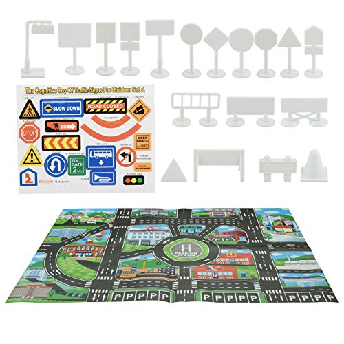 Bluecell Traffic Signs Play Set Road Traffic Game Set, 18 Pieces Small Street Traffic Signs with Street Play Mat, Kids Traffic Knowledge Learning Toys - Thumbnail 6