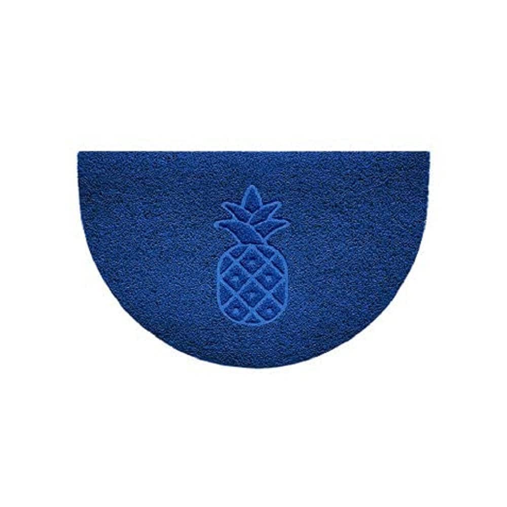 Nicoman Embossed Halfmoon Half Circle Door Mat Dirt-Trapper Jet-Washable Doormat 70x44cm (Blue, PINEAPPLE Shape) - Use on Carpet ONLY