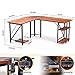 DEWEL L-Shaped Desk, Modern Brown Wooden Gaming Computer Desk, 66.92