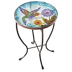 Hummingbird Round Glass Metal Indoor Outdoor Garden Patio Accent Table