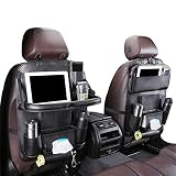 Car Back seat Organizer with Foldable Table Tray, PU Leather Car Back seat Organizer for Babies Toys Storage with Foldable Dining Table Holder Pocket for Baby and Kids (1 Pack)