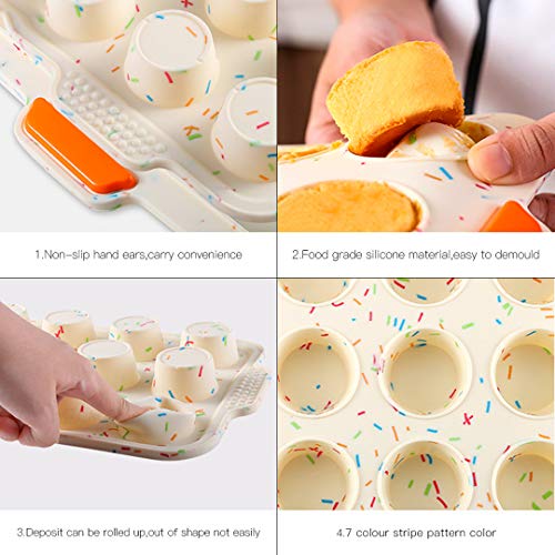 Meichu Non-stick Bake Molds Silicone Bakeware Set of 6, 1 Silicone Muffin Pan 12 Cup, 1 Madeleine Pan 12 cup, 1 Baguette Pan 8 cup, 1 Toast Loaf Pan, 1 Round Cake Pan and 1 Square Cake Pan (Colorful) - Thumbnail 2