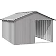 vidaXL Dog House Outdoor Kennel - Gray Galvanized Steel Pet Shelter