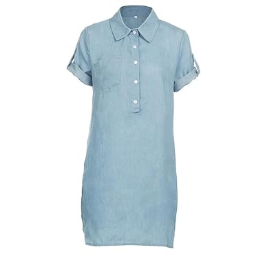 UFACE Damen Kurzarm Shirt Rock Knopf V-Ausschnitt und Knie Rock