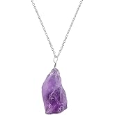 NJCRAFT Raw Gemstone Pendant Necklace for Women |Natural Healing Crystal Rough Pendant 15–25 Carat | Silver Plated Chain 16+2 Inch Adjustable | Gift Jewelry