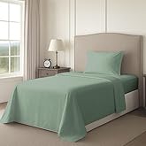 Pizuna Twin Sheet Set 100% Luxury Cotton 800 Thread Count Soft Sateen Weave Breathable Hotel Quality Cooling Bed Sheets Twin Size Bedding Set with Deep Pocket & Easy Fit Bedsheet (3PC) Sea Foam