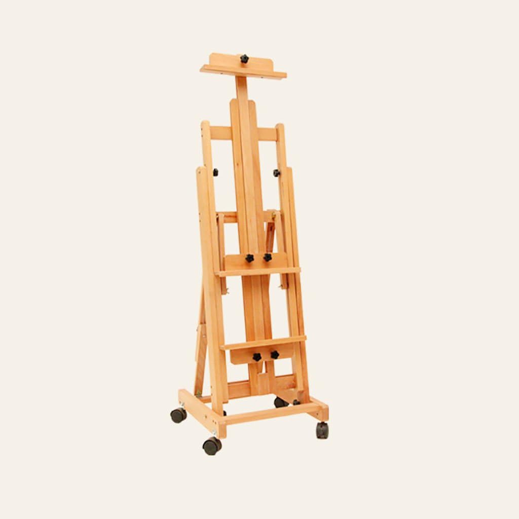 painting easel Solid wood large easel wooden horizontal and vertical multi-purpose four-wheeled wooden easel easels for art ( Color : 48*53*143-247cm )