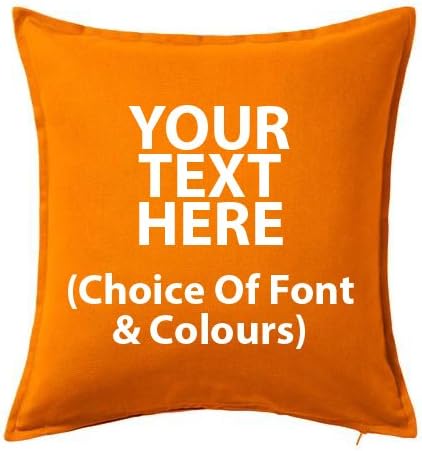 Personalised Cushion Cover Printed Any Text/Name/Dog/Cat/Pet (Text Only, Orange)