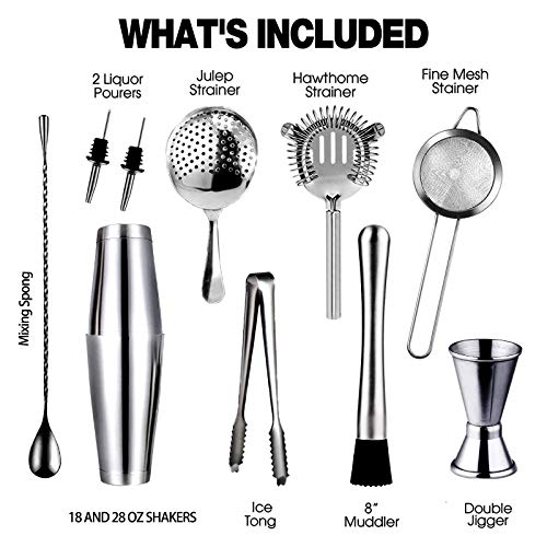 Cocktail Shaker, 11Piece Stainless Steel Cocktail Shaker Set Bartender