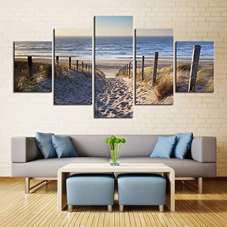 Wkq 5 Panneaux Impressions Sur Toile Art Mural Empreintes Plage