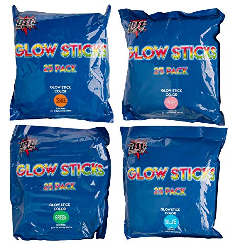 Big Fireworks 100pk Assorted Glow Sticks Bulk Party Favors Emergency Kit Camping Fishing Car