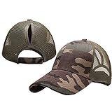 Alljoin Ponytail Baseball Cap Hat Ponycap Messy High Bun Ponytail Adjustable Mesh Trucker Baseball Cap Hat For Women Men Girl (Camouflage green)