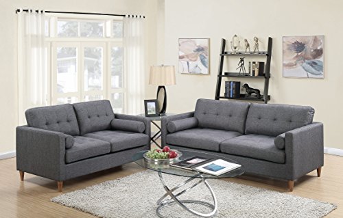 Modern Gorgeous Elegant Bobkona 2pcs Sofa Set Living Room Blue Grey Sofa Loveseat Polyfiber Pillows