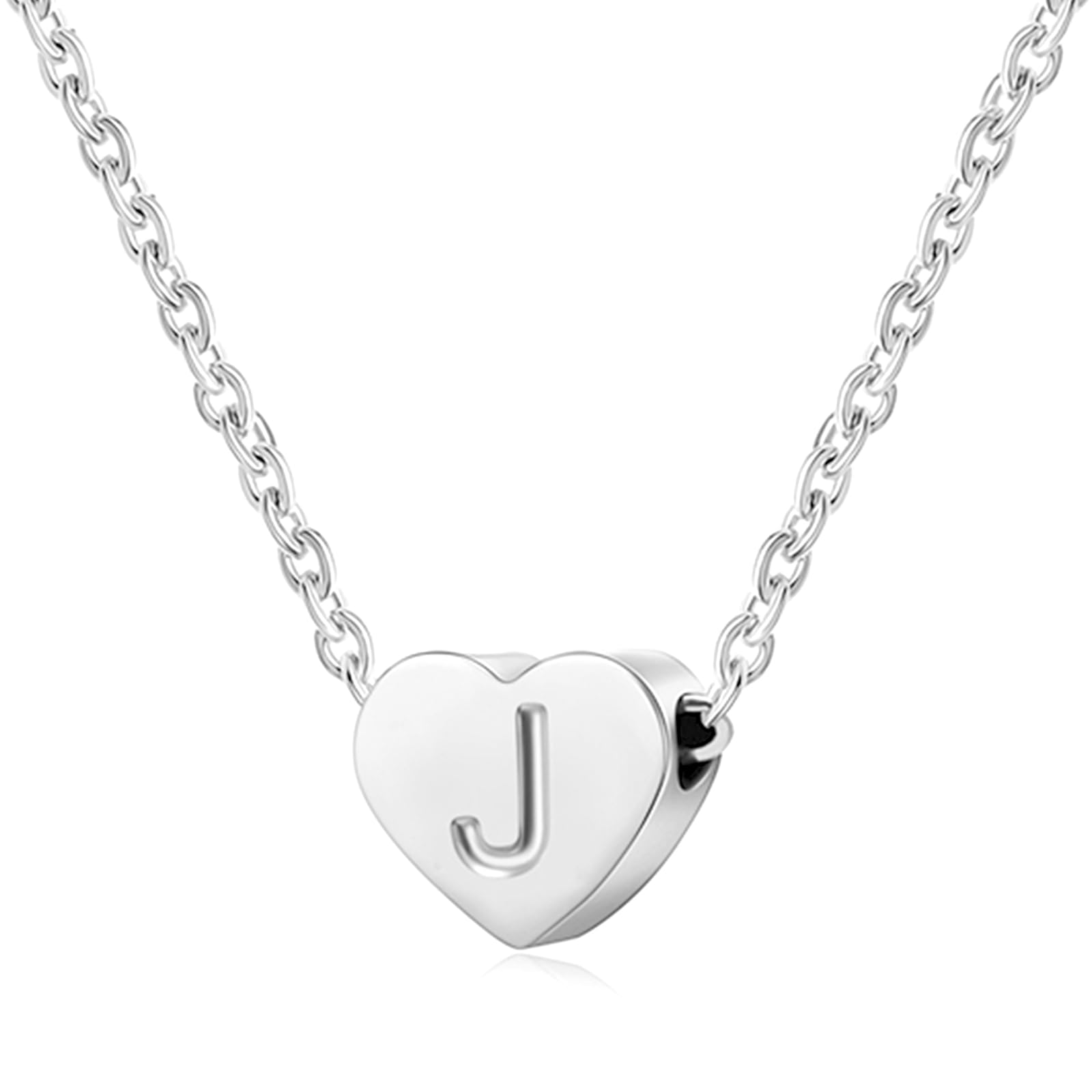 AFSTALR Silver Necklaces for Women Heart Initial Letter J Pendant Necklace Personalized Tiny Capital Alphabet Choker Chain Birthday Jewellery Gifts for Girls Girlfriend Wife Lady