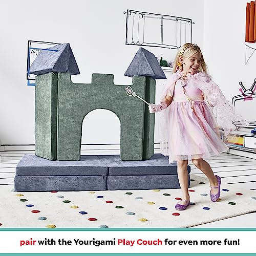 Yourigami Kids and Toddler Play Castle, Playroom Couch Add-On Set, Durable Modular Design, Green ...