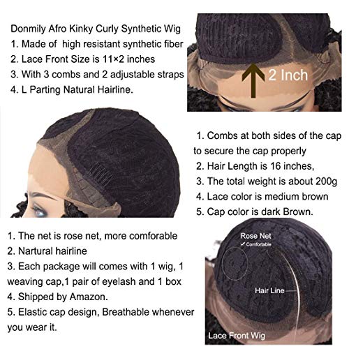 Donmily-Afro-kinky-Curly-Synthetic-Wigs-Lace-Front-Wigs-Machine-Made-Wigs-For-Black-Women-Heat-Resistant-Fiber-with-Cap-Replacement-Wigs-Swiss-Natural-Black-Wig-16-inch