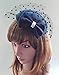 Women's Fascinators Hat Pillbox Hat Cocktail Party Hat with Dot Veil Bowknot Hair Clip, Dark Navy Blue, One Size
