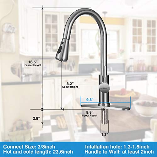 Kitchen Faucet with Sprayer MSTJRY Kitchen Sink Faucet with Sprayer Stainless Steel Faucets for Kitchen Sinks Pull Down Kitchen Faucet Single Handle 16.5”