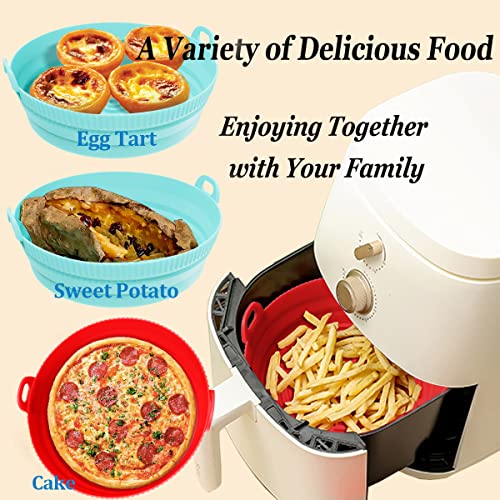 Air Fryer Silicone Liners 2 Pack Foldable, Luoges Reusable Air Fryer Silicone Pot, Easy Cleaning 7.5 Inch Silicone Basket for 3 to 5 Qt for Oven Microwave Accessories (Red & Green)