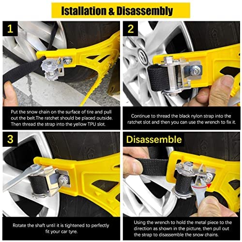 AKUSAKO Upgrade Snow Chains for Car 6 Set Emergency tire chains, Anti Slip Snow Chain for