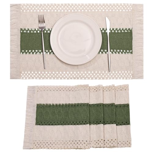 Photo 1 of STILLKEEPER Boho Placemats Set of 4, Fall Placemats Macrame Table Decor Handmade Woven Natural Cotton Burlap Farmhouse Rustic Style Placemats, Table Mats Set for Dining Table Kitchen