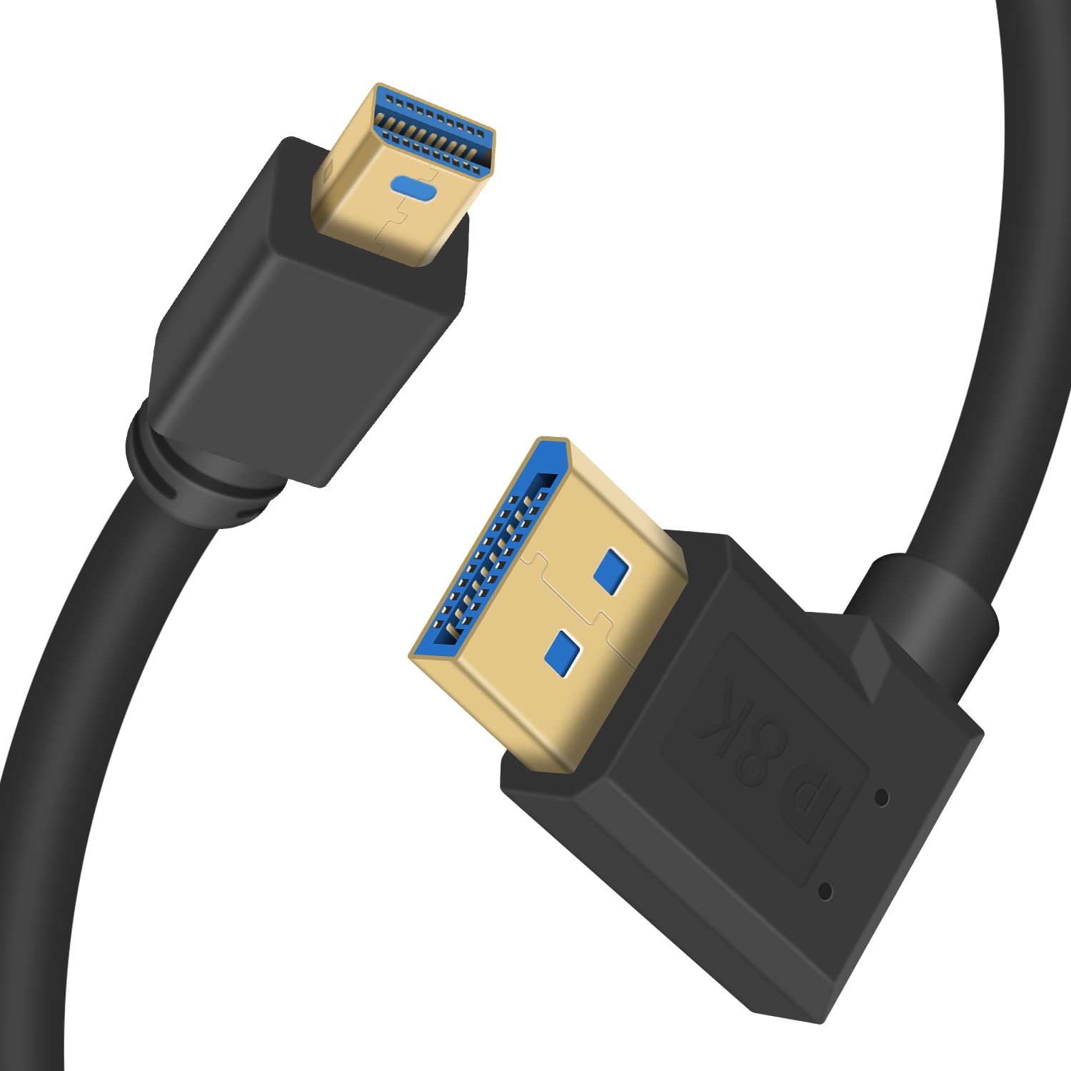 Duttek Mini Displayport to Displayport 1.4a Cable, 8K@60Hz Mini Displayport Male to Displayport Male Left Angle Adapter Cable Bi-Directional Transmission Displayport to Mini Displayport Cable (0.3M)