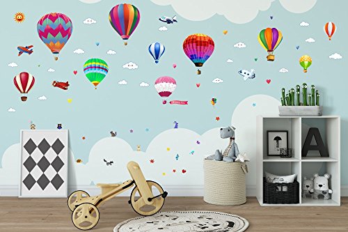 Lemostaar Hot Air Balloons Wall Decals Stickers: Pre-Cut Decorative Vinyl Peel and Stick Classroom Decorations Wall Art Mural for Children's Bedroom, Baby Nursery and Playroom - Thumbnail 3