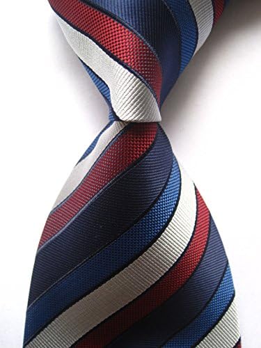 Scott Alain Creation - Neckties Crimson and Blue Striped 100% New Jacquard Woven Silk Men's Tie Necktie