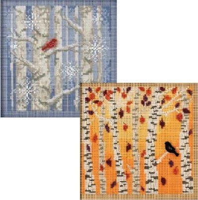 2 Item Counted Stitched and Glass Bead Kits Bundle : Autumn Woods and Winter Woods