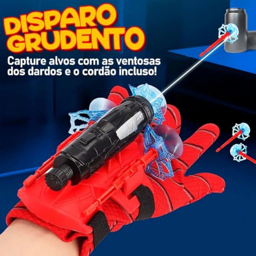 Kit 2 Luvas Lança Teia Brinquedo Spider Estilo Herói Lançador de Dardos Com Ventosa 6 Dardos Original