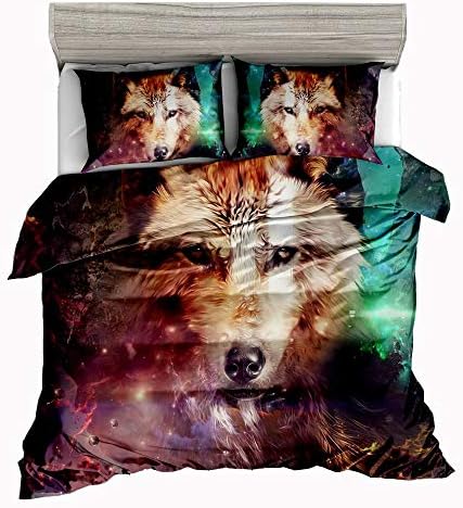 Jwllking Wolf Bedding Sets for Kids,3 Piece Twin Size Duvet Cover Set,with Hide Zipper,1 Duvet Cover+2 Pillow Shams