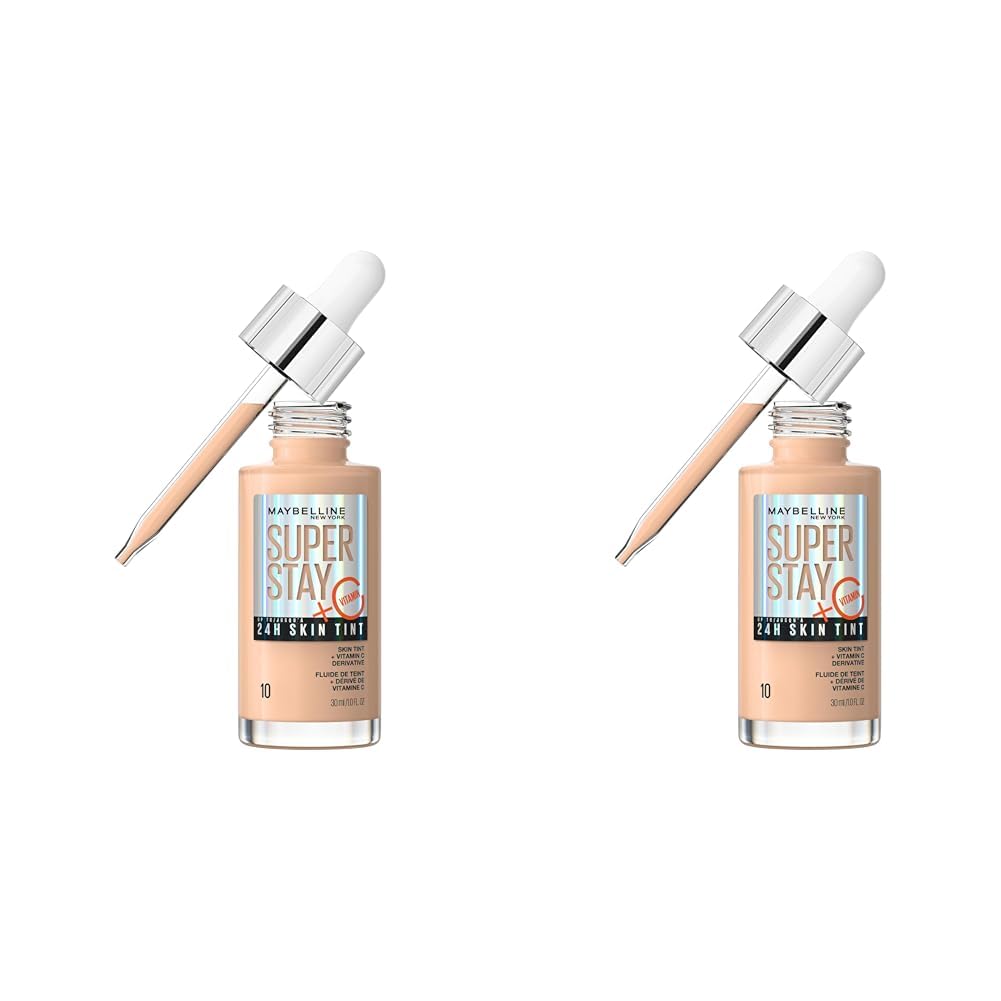 Maybelline Super Stay Skin Tint Foundation, With Vitamin C*, Foundation and Skincare, Long-Lasting up to 24H, Vegan Formula, Shade 10 (Pack of 2)