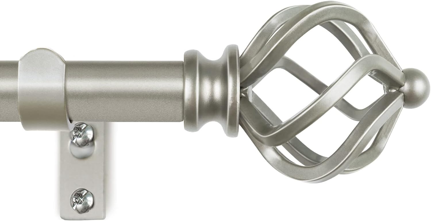 Window Treatment Hardware - KAMANINA 3/4 Inch Curtain Rods for Windows, Splicing Adjustable Single Drapery Rod 32 to 86 Inches (2.6-7.1ft), Twisted Cage Finial, Antique Silver